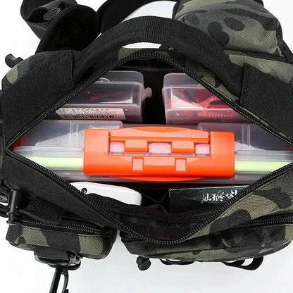 Fishing Tackle Backpack – Multi-Pocket Nylon Sling Bag with Rod Holder for Fly Fishing & Outdoor Travel