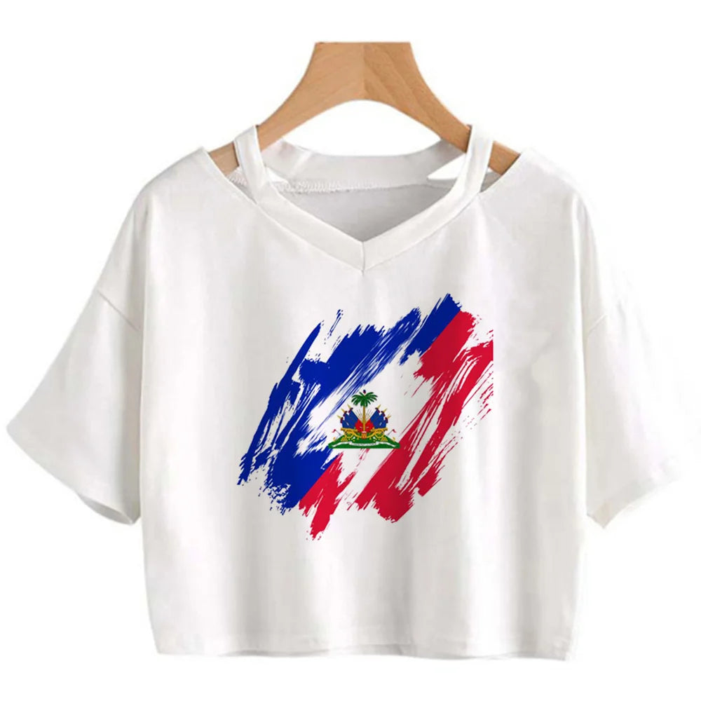 Haiti Flag Y2K Crop Top – Women's Kawaii Korean Fashion | XS to XXL