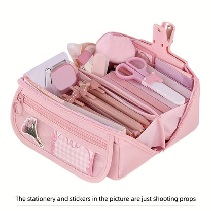 Pencil Case Organizer - Multi-Compartment Desktop Storage for School & Office Supplies ( Pink/Purple/Black)