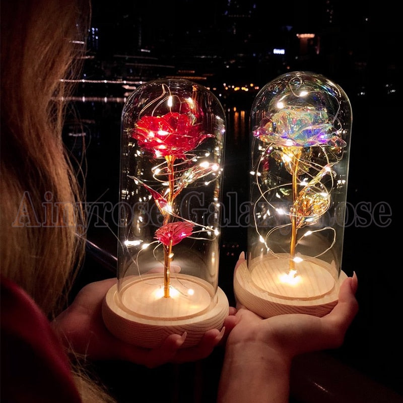 Preserved rose gift with glowing LED base - enchanted beauty and the beast inspired