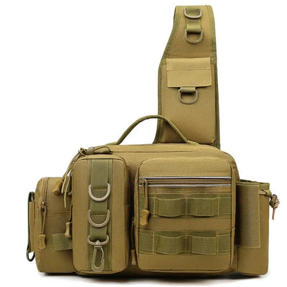 Fishing Tackle Backpack – Multi-Pocket Nylon Sling Bag with Rod Holder for Fly Fishing & Outdoor Travel