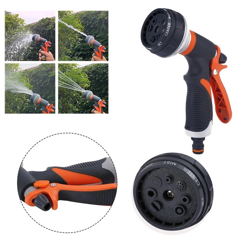 8-Function Garden & Car Wash Water Spray Gun – Adjustable High Pressure Hose Nozzle