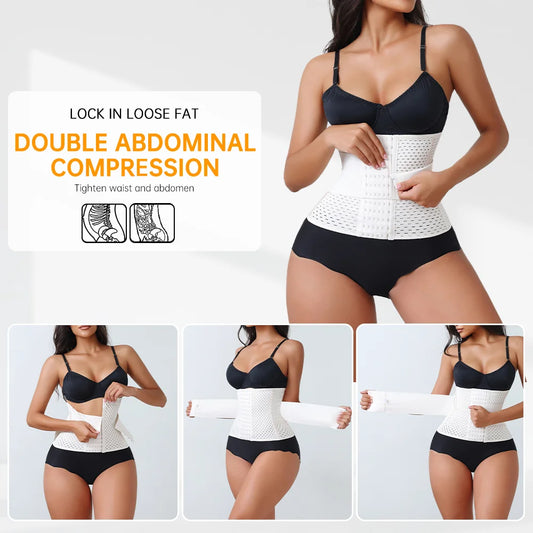 New Adjustable Waist Trainer for Women Double Belts Neoprene Corset with Zipper Workout Cincher for Tummy Control & Back Support