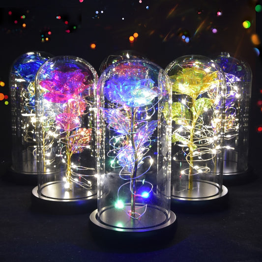 Preserved rose gift in glass dome with LED light - romantic Valentine's Day gift