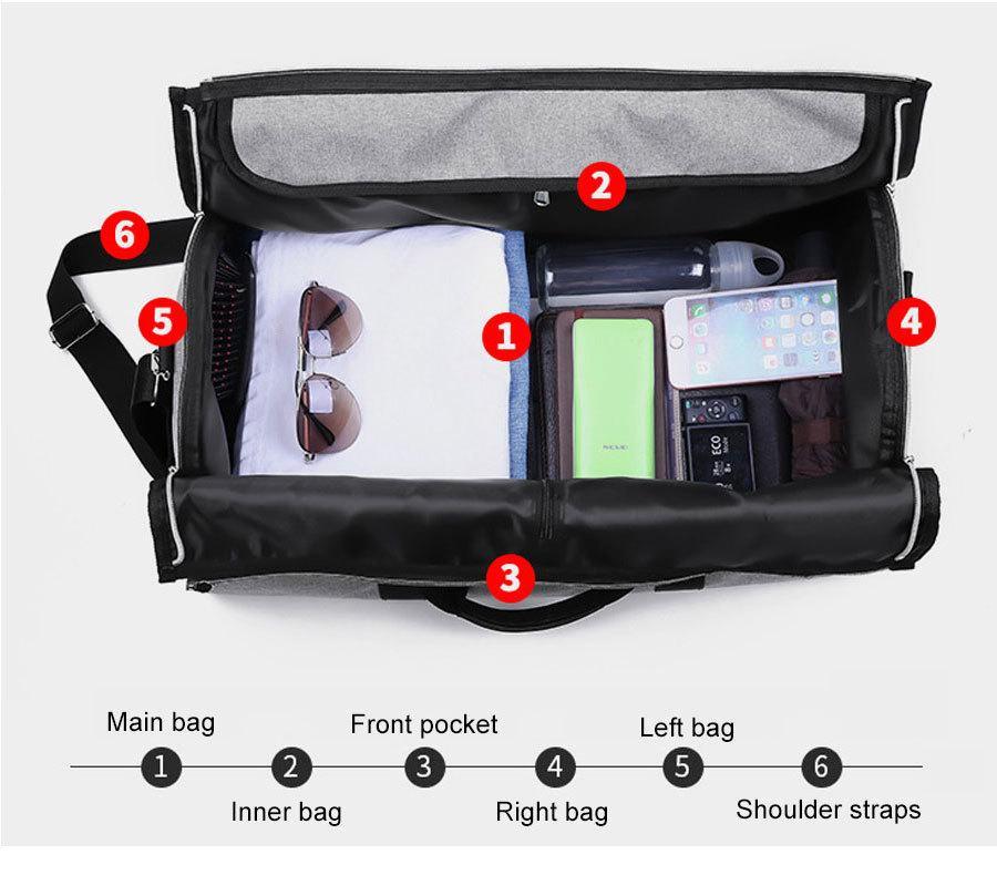 Waterproof 2 in 1 travel bag - durable luggage pack interior organization pockets