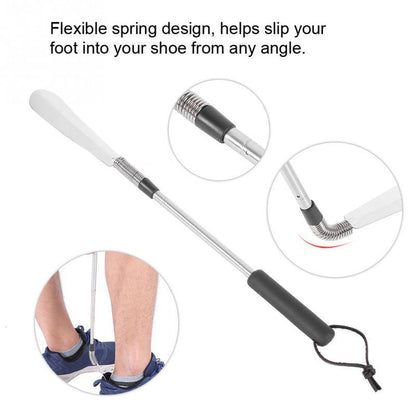 Telescopic shoe helper long handle shoe horn ergonomic grip handle detail