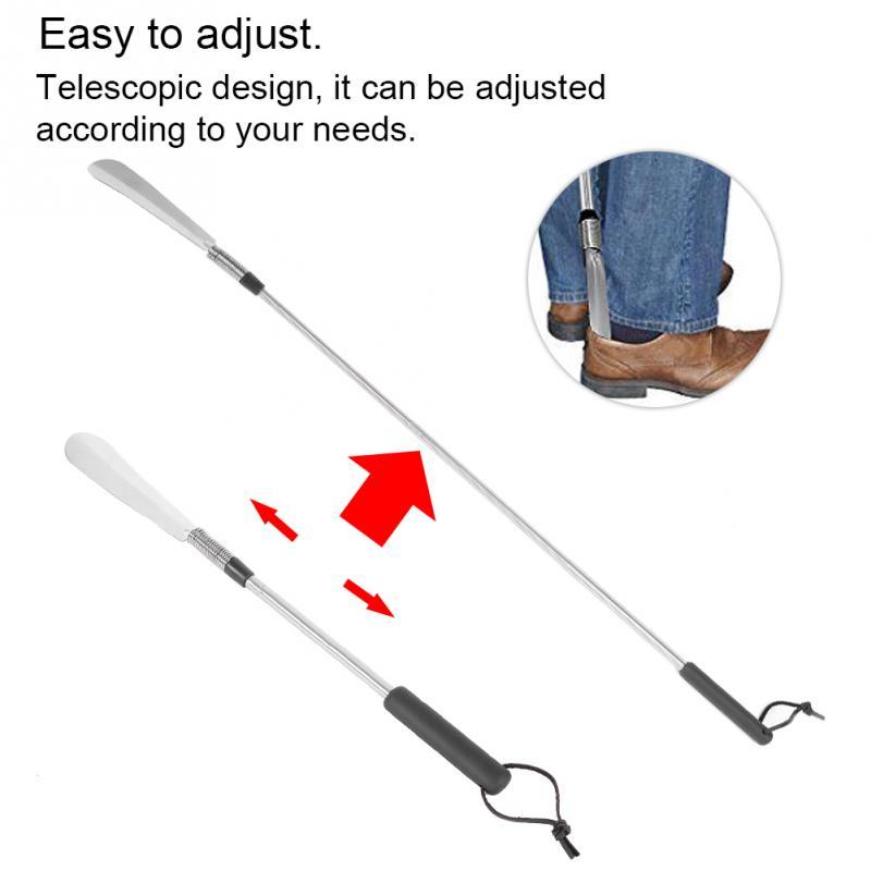 Telescopic shoe helper long handle shoe horn ergonomic grip handle detail