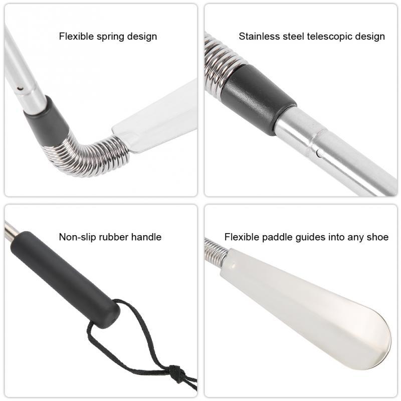 Telescopic shoe helper long handle shoe horn ergonomic grip handle detail
