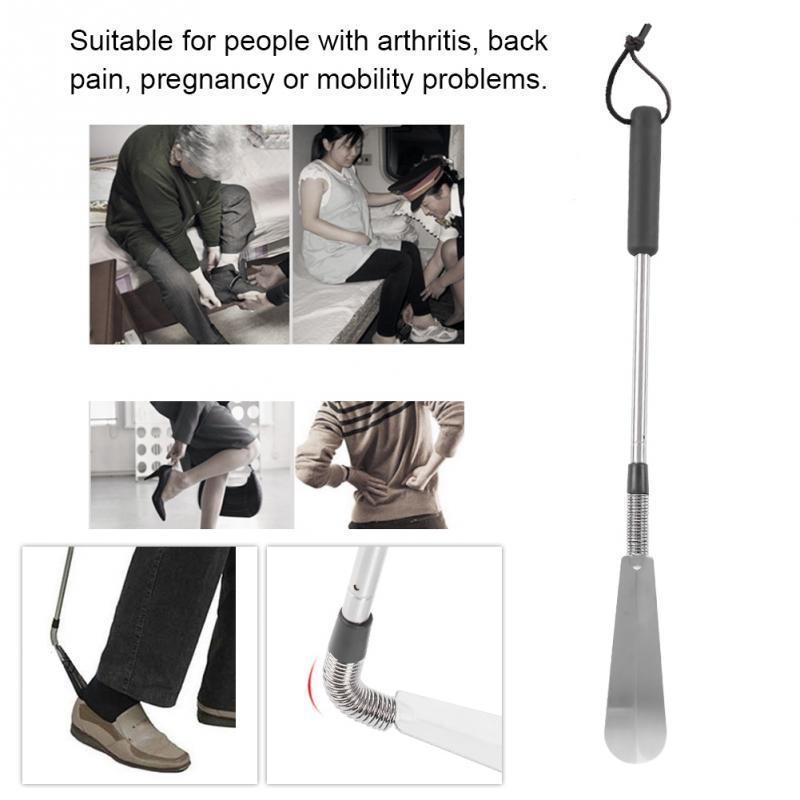 Telescopic shoe helper long handle shoe horn full dimensions and portability